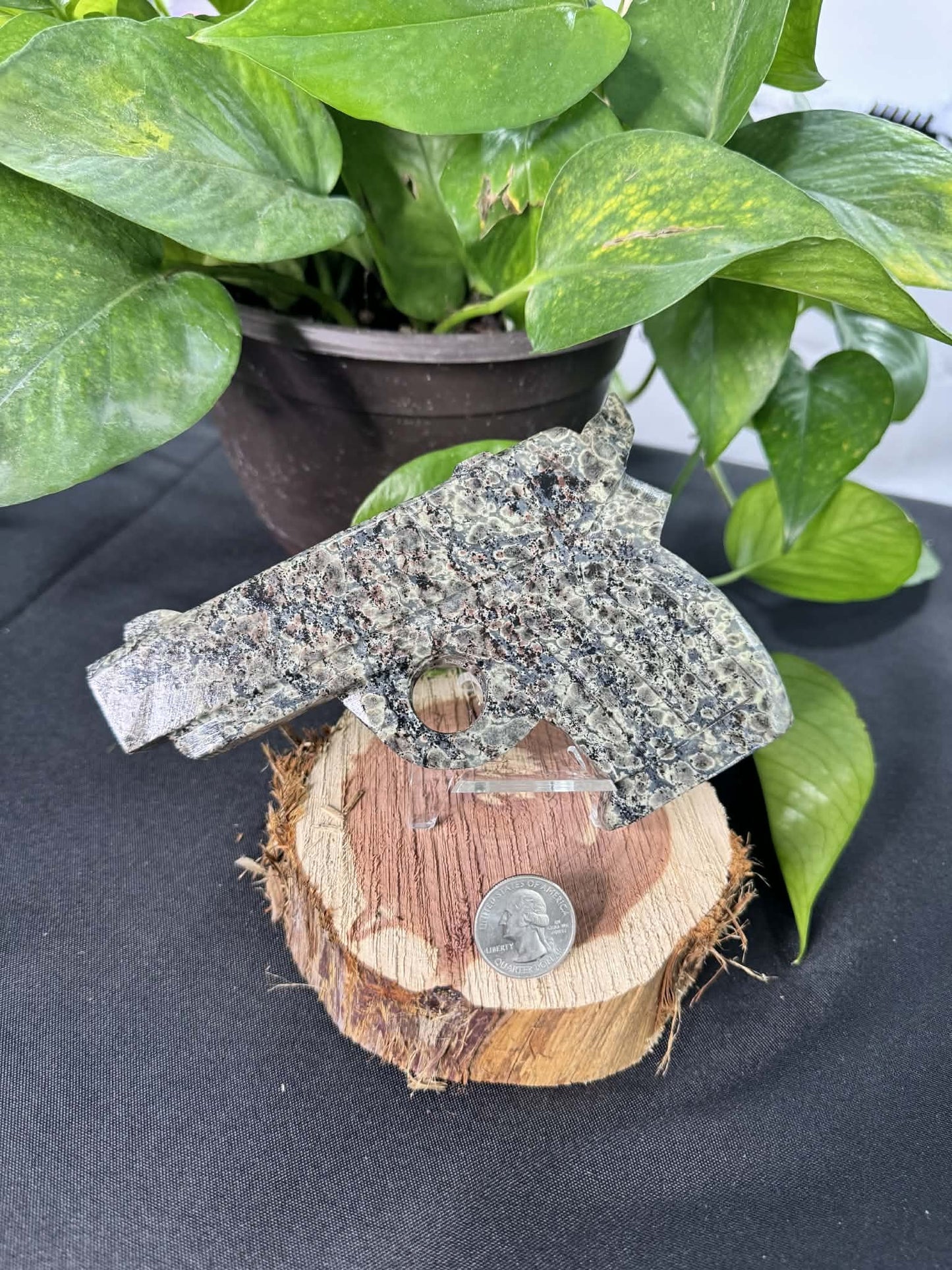 Carved Stone Pistol Sculpture