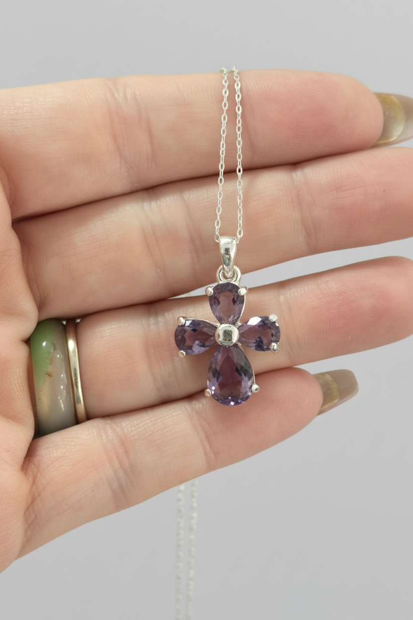 Amethyst Cross Pendant - Cleaned Up